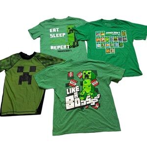 Lot of Four Boys Mojang Minecraft Top Size Medium 3 T-Shirts 1 Rash Guard